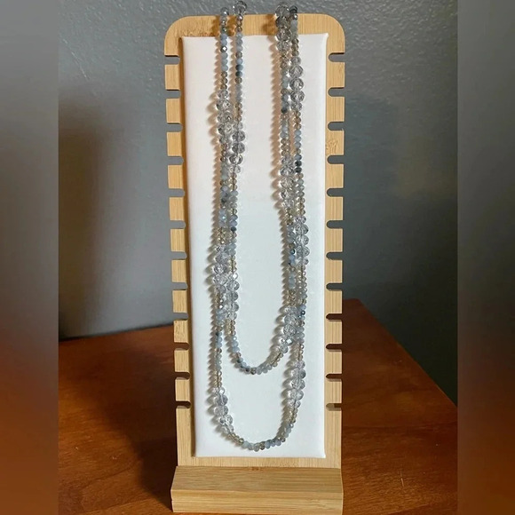 LOFT Sparkly Blue and Gray Beaded Crystal Faceted Statement Necklace- 64” - Picture 1 of 5